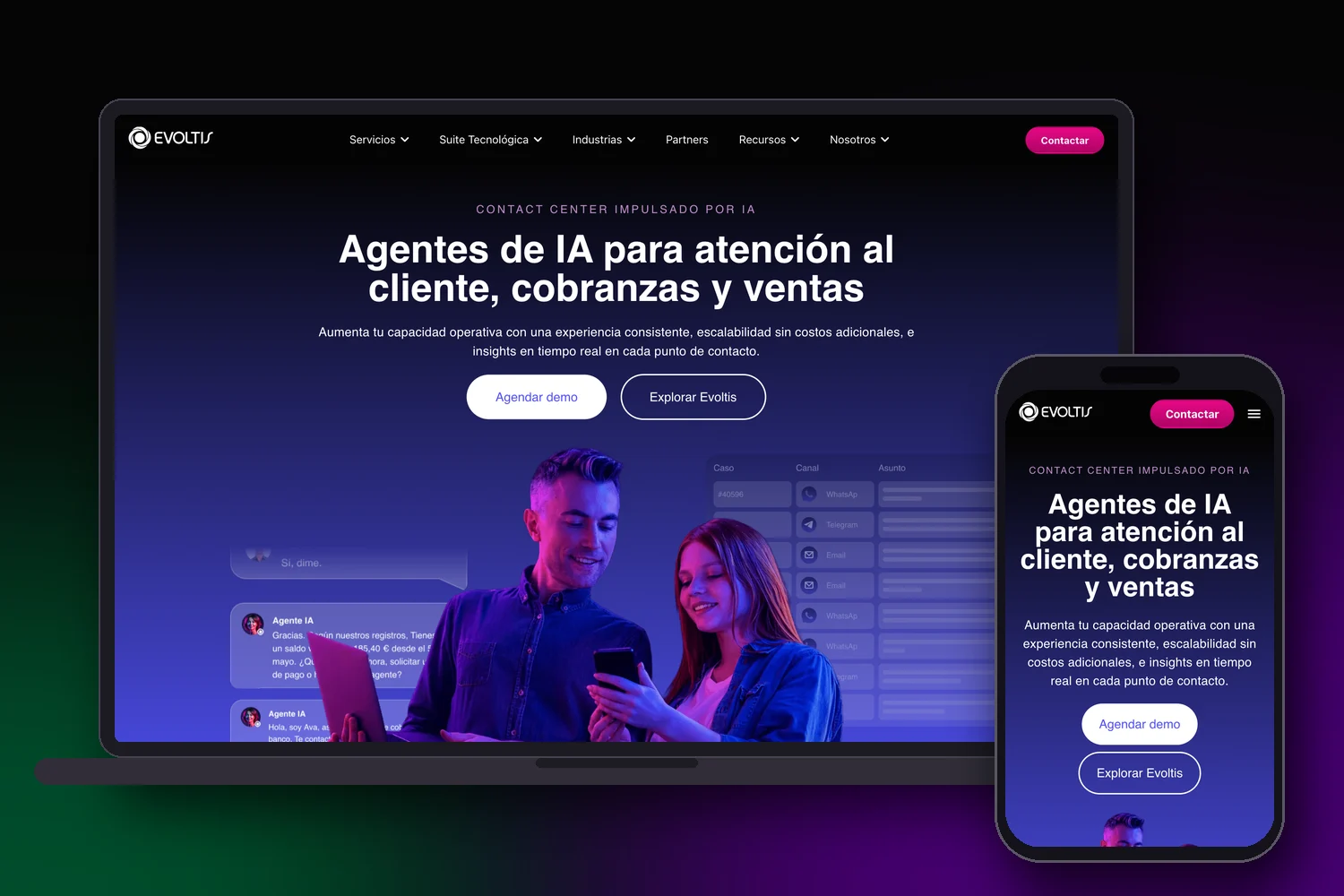 Evoltis: sitio web corporativo en escritorio y celular
